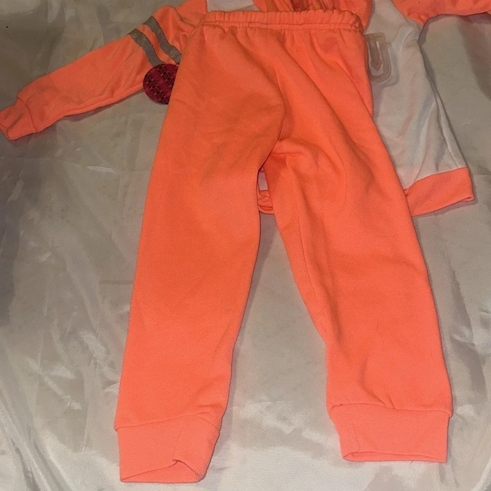 Diva Girls Neon Orange White Always Shine Glitter Hoodie Jogger Set Size 4/5 XS